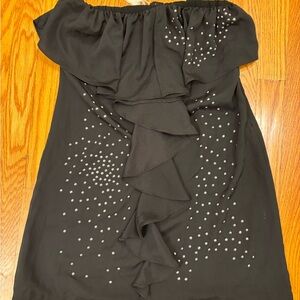 Sugarlips Black Ruffled Embellished Strapless Dress Tunic